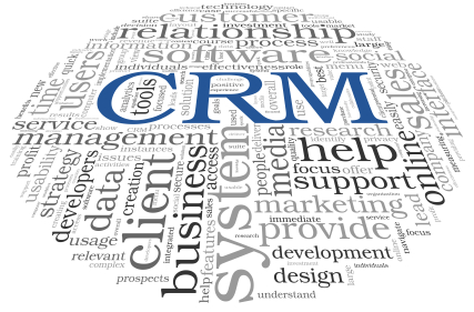 Customer Relationship Management System CRM in word tag cloud